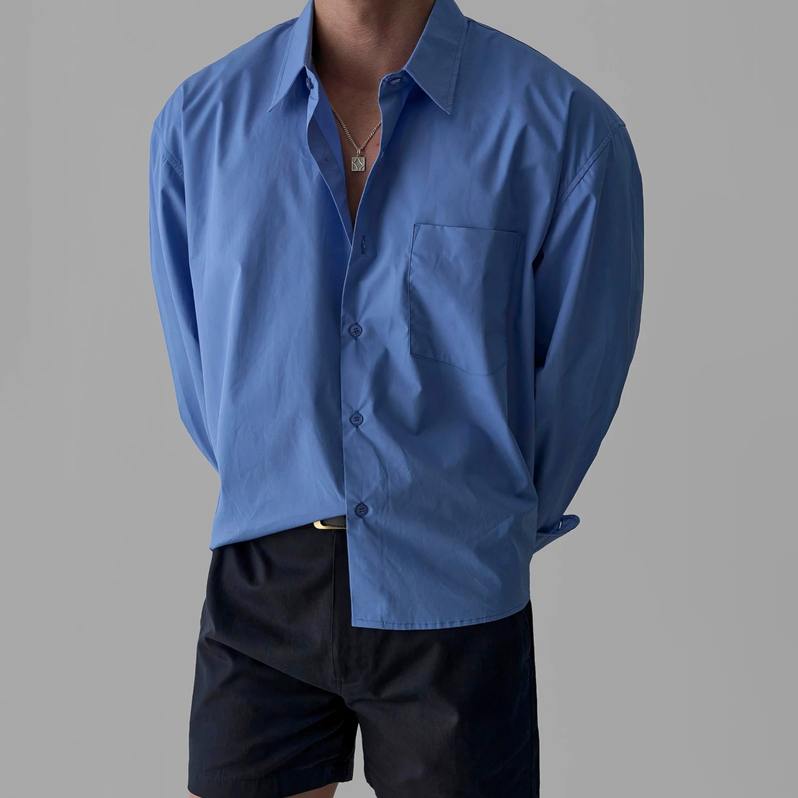 Mens Long-sleeve Shirt With A Single Pocket