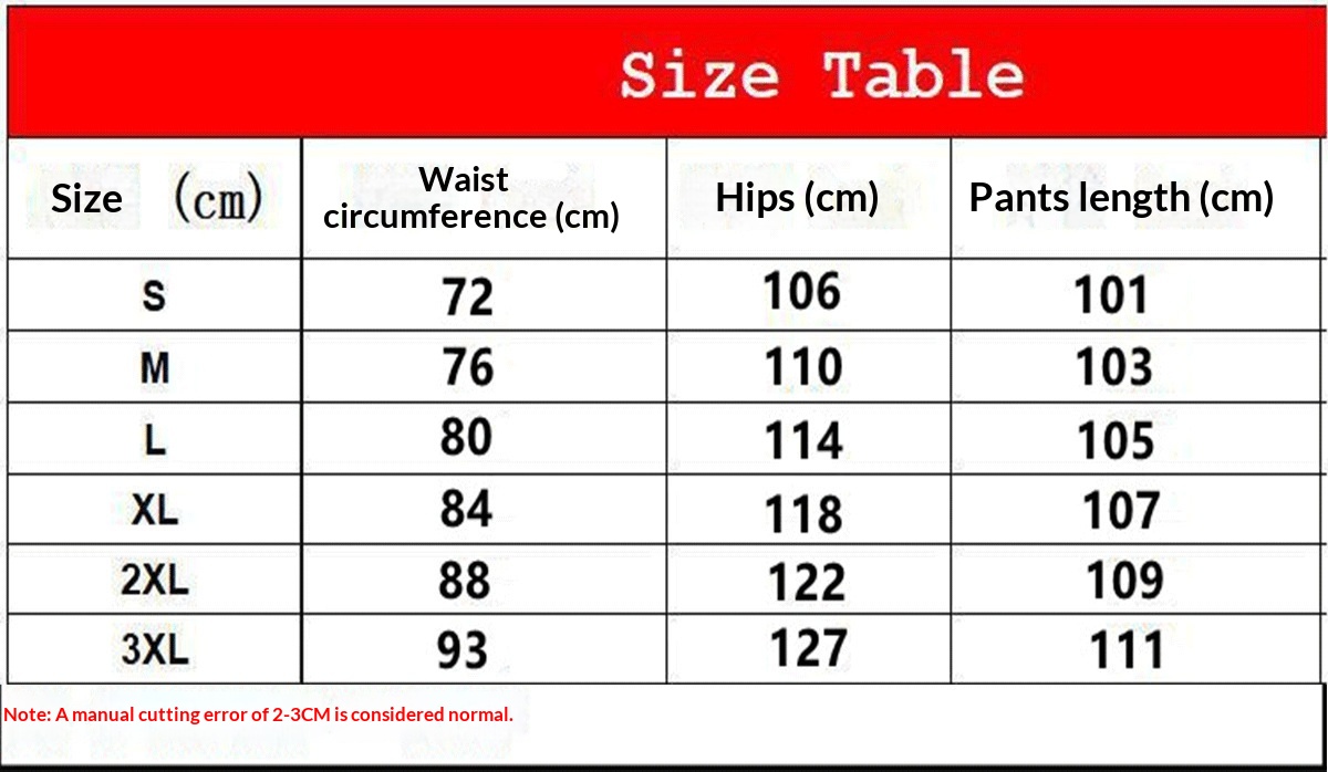 Size chart for Men's Straight-Leg Track Sweatpants