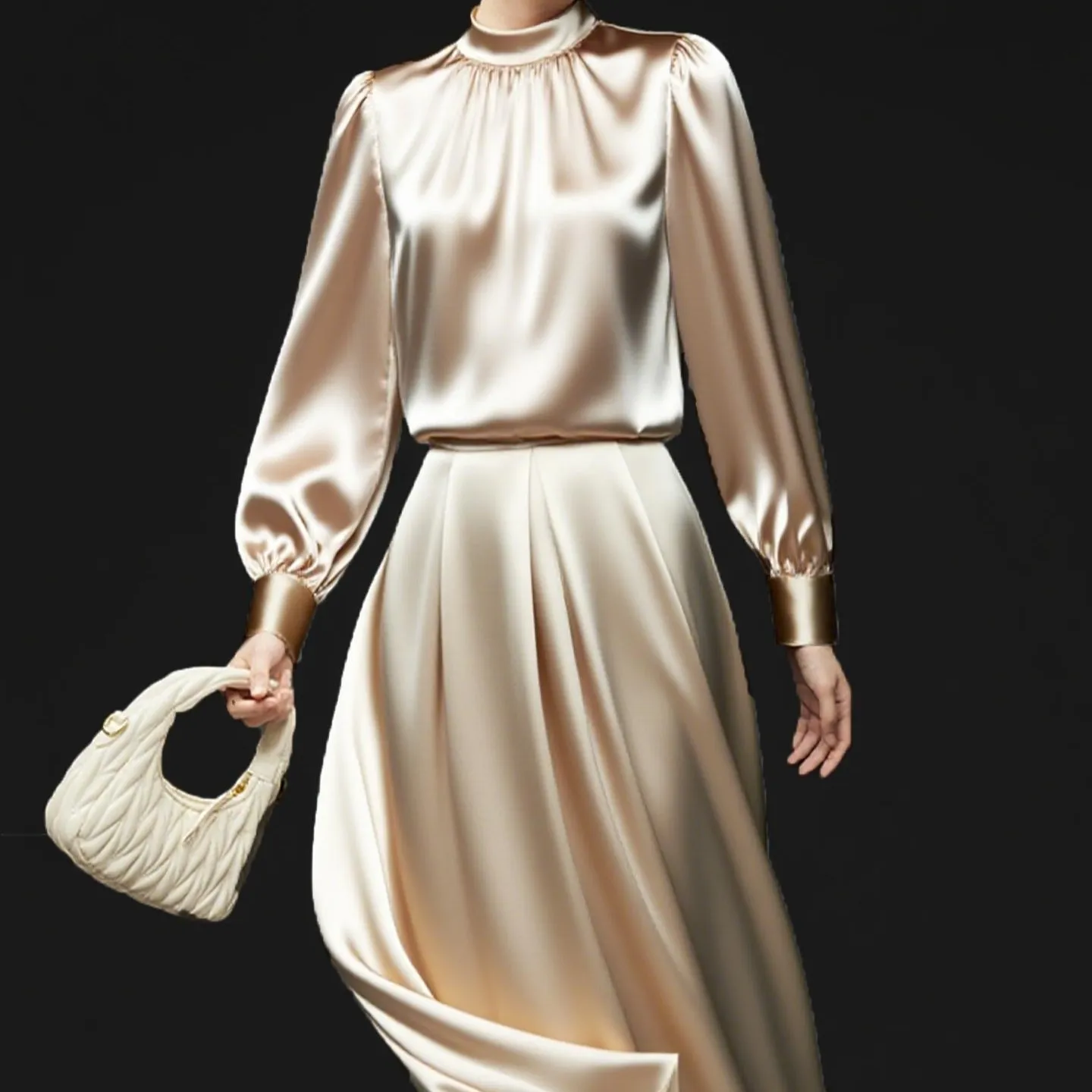 Haute Couture Heavyweight Acetate Stand-collar Satin Long-sleeve