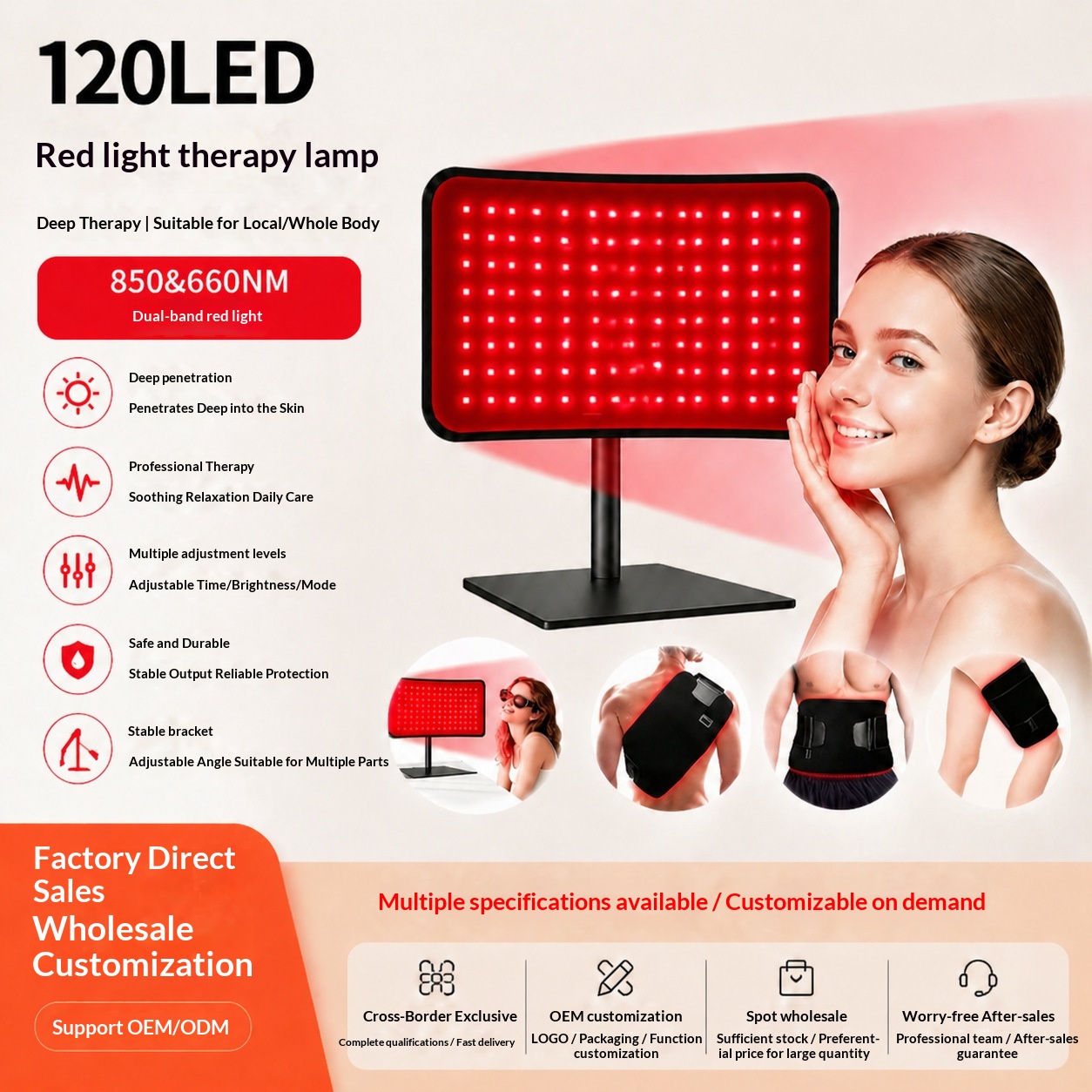 New 120-bead Detachable Dual-use Red-light Desktop Therapy Lamp