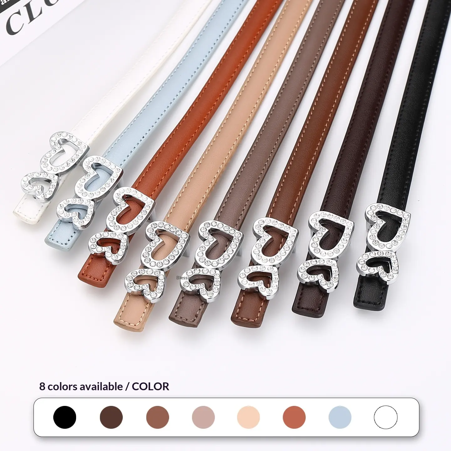 Genuine Cowhide Women's Slim Belt - Heart