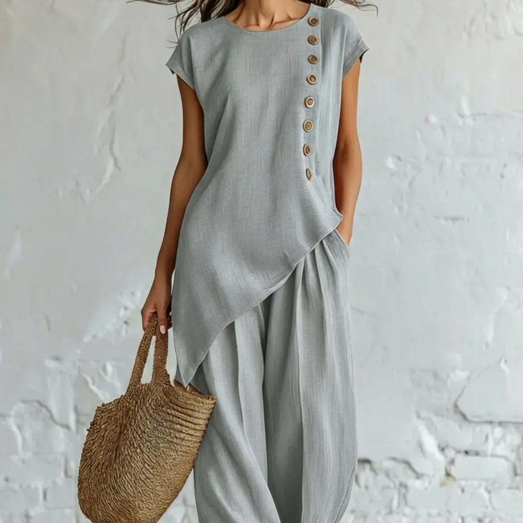 Round-neck Irregular Top And Summer Casual Pants