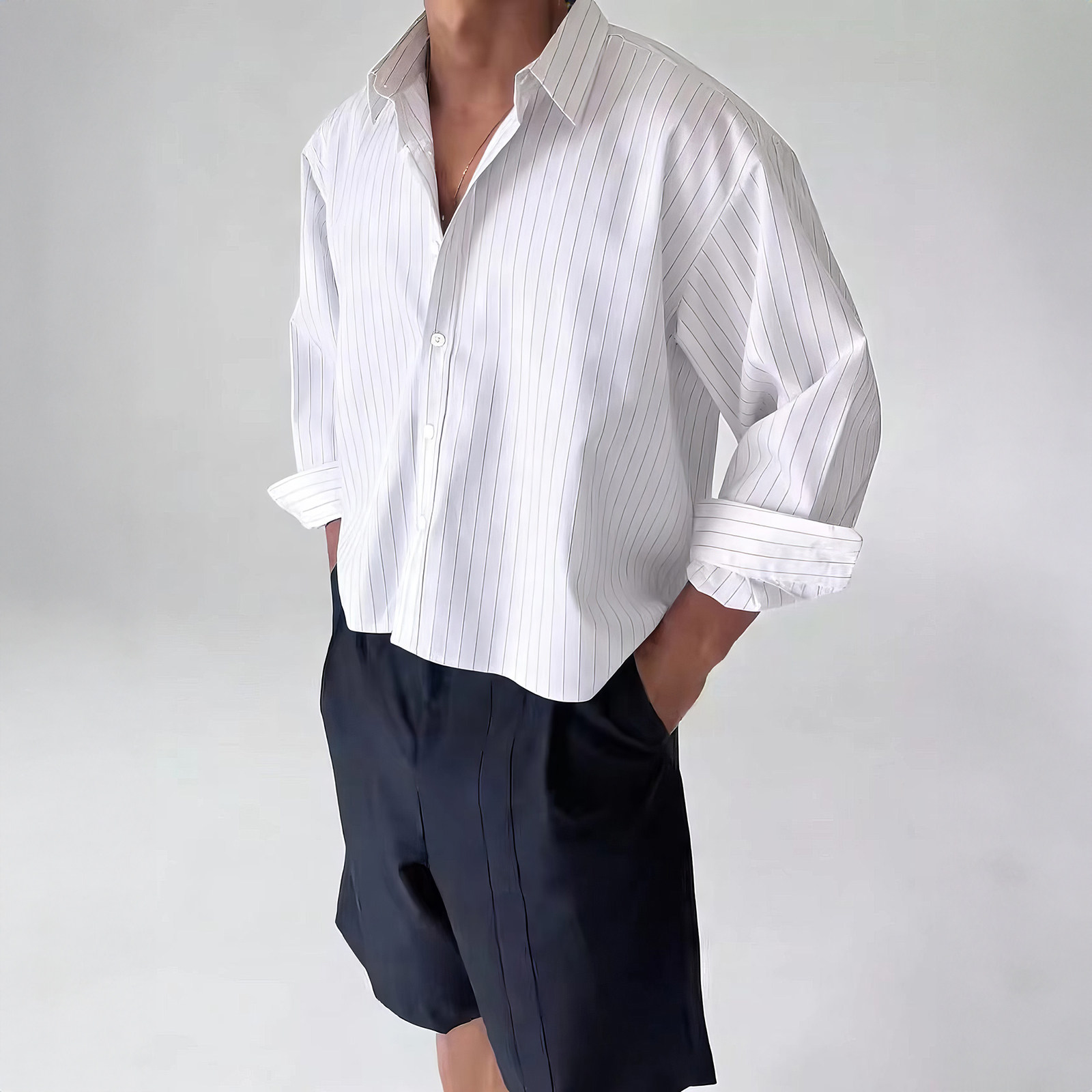 Mens Summer Loose-Fit Lapel Sun-Protective Breathable Shirt