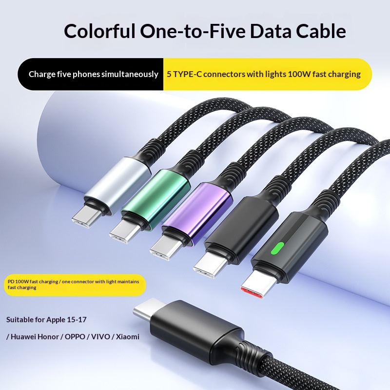 Cable de Carga Rápida 5 en 1 con Luz LED