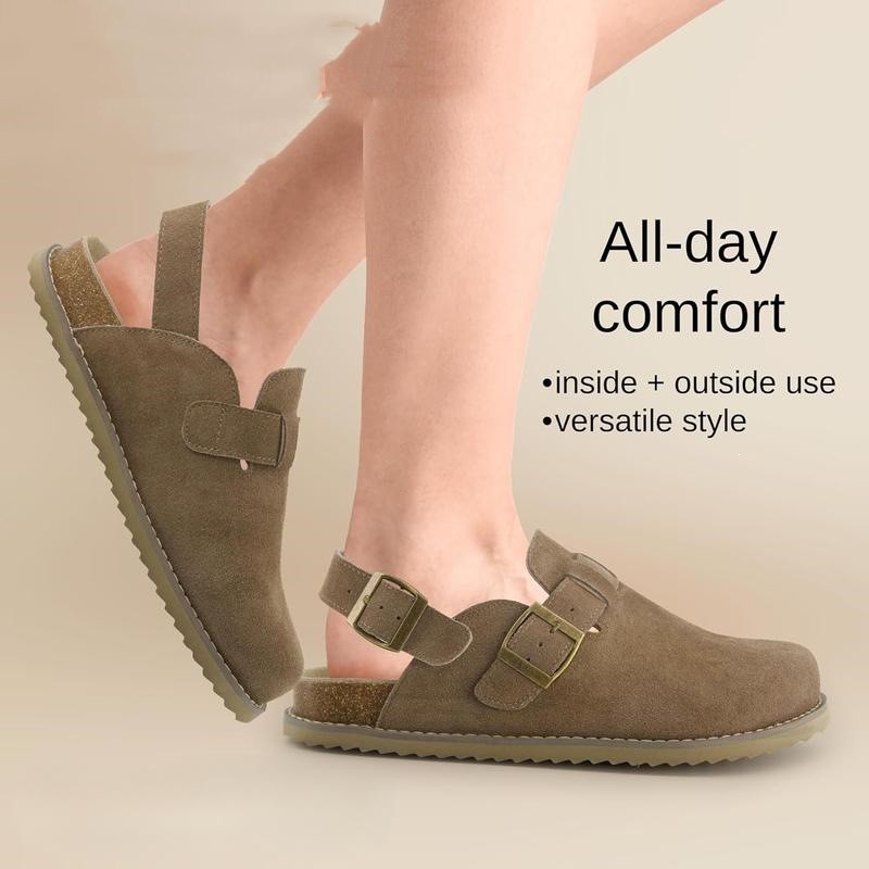 Womens Suede Buckle Mules Shoes 1