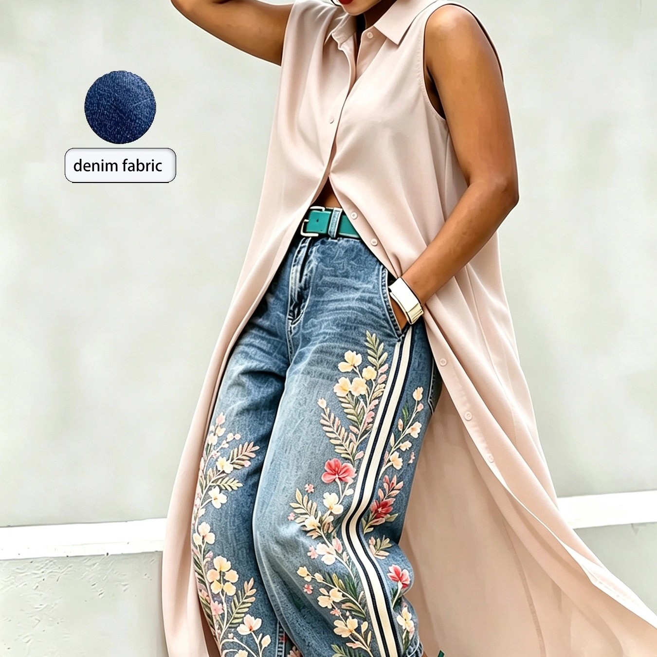 Mid-rise Wide-leg Denim Capri Pants