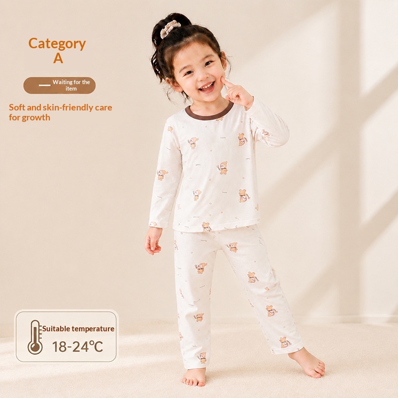 SpringAutumn Boneless Boys And Girls Autumn Top And Pants Set 7A Antibacterial Underwear Set