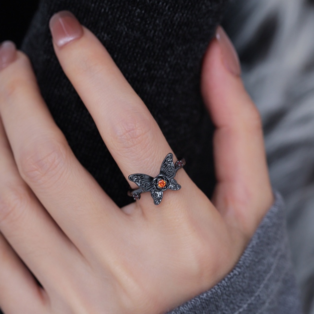 Gothic-style Butterfly Ring Womens Summer Finger Ring Open-ended And Adjustable
