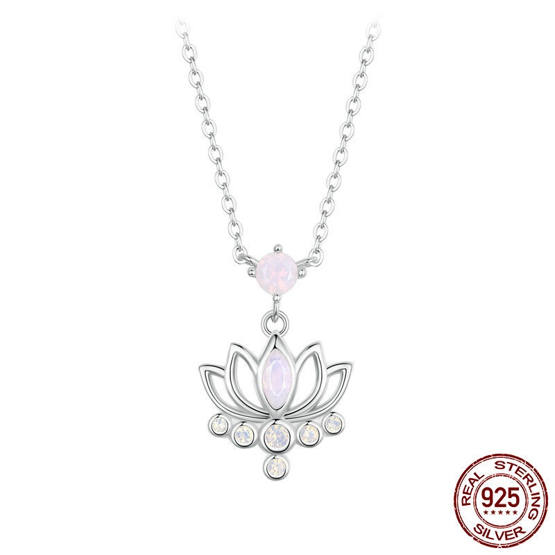 Sterling Silver Opal Lotus Necklace, picture 2 of 2
