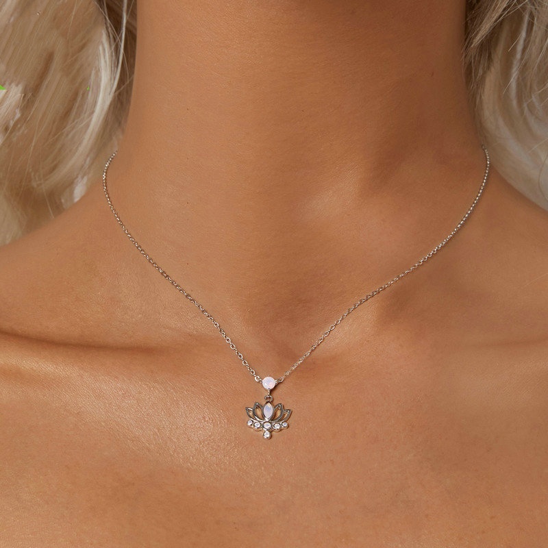 Sterling Silver Opal Lotus Necklace