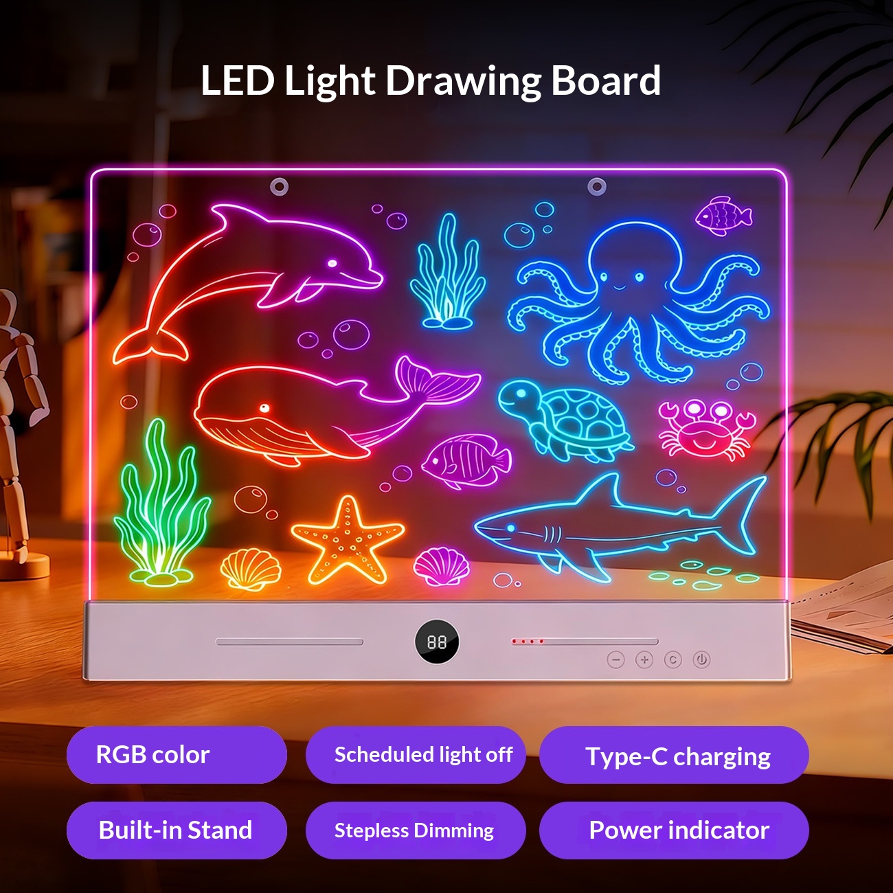 Childrens Glowing Colorful Drawing Board