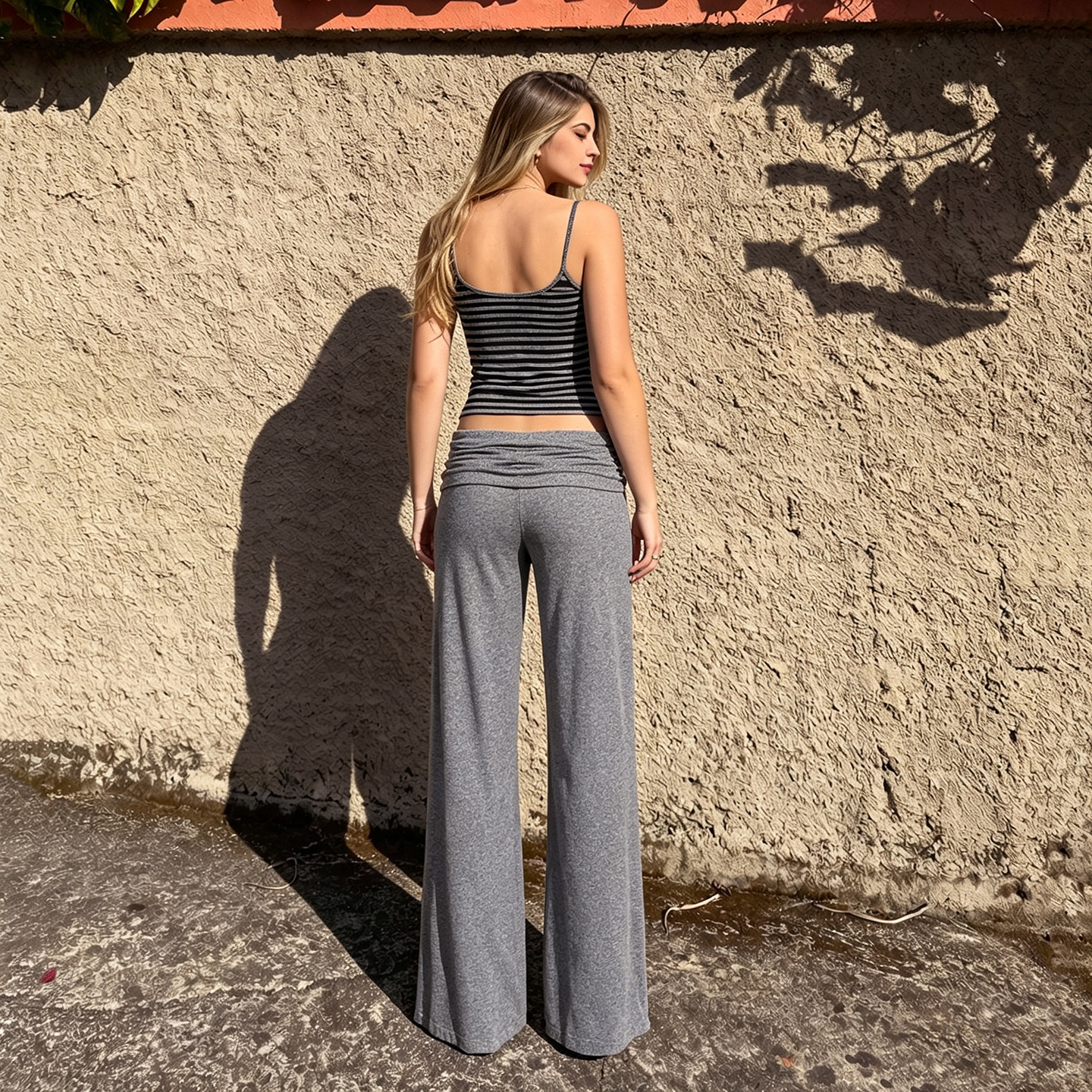 Turquoise Stripe Camisole & Wide-leg Pants Set