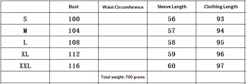 Size chart - Double-Breasted Lapel Midi Coat