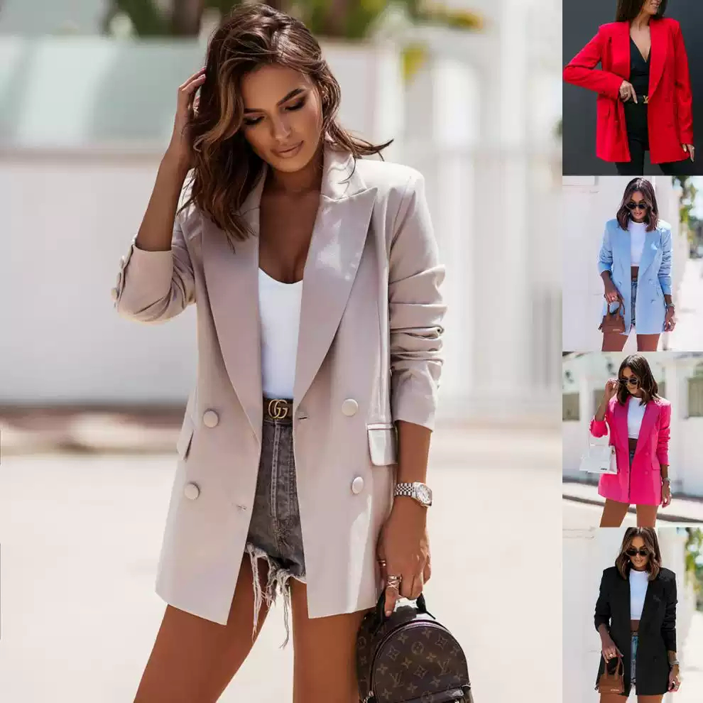 Long Sleeved Double Breasted Collar Jacket Women