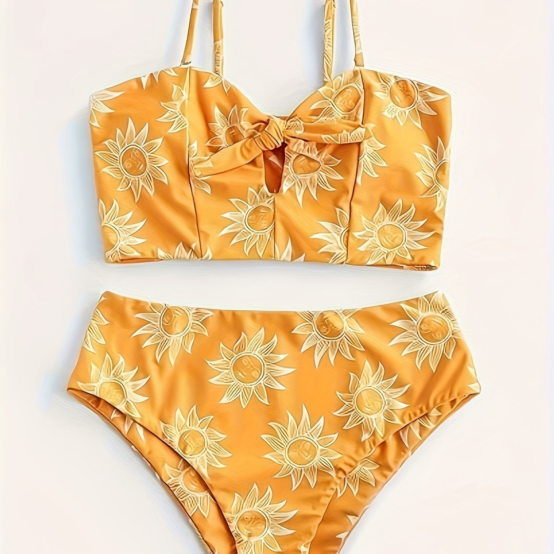 Printed Push-up High-waisted Form-fitting Strapless Swimsuit