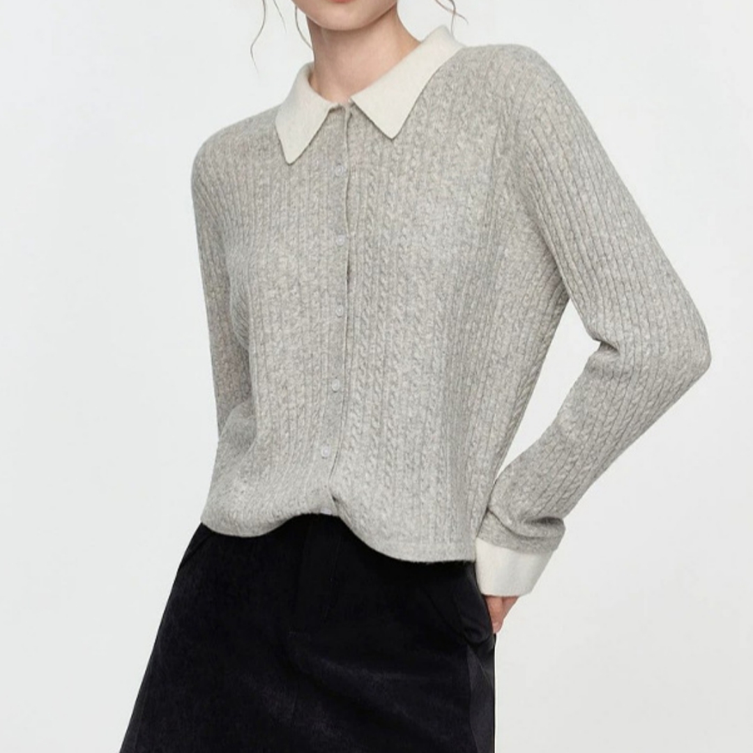Cabled Lapel Knitted Sweater, picture 3 of 7