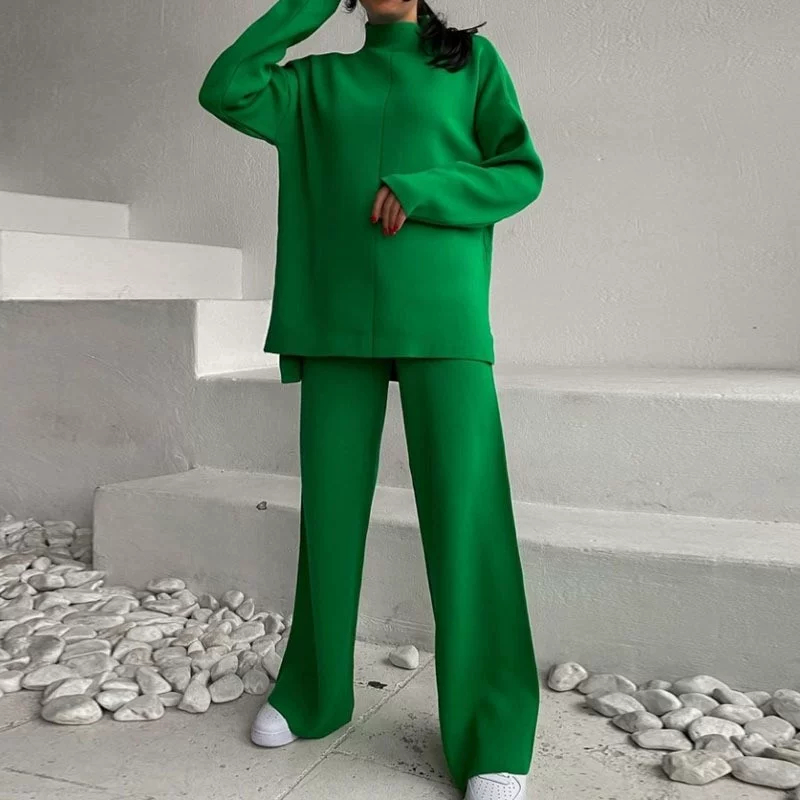 Fashion Fall Winter Loose Knit Suit Women Two Piece Set