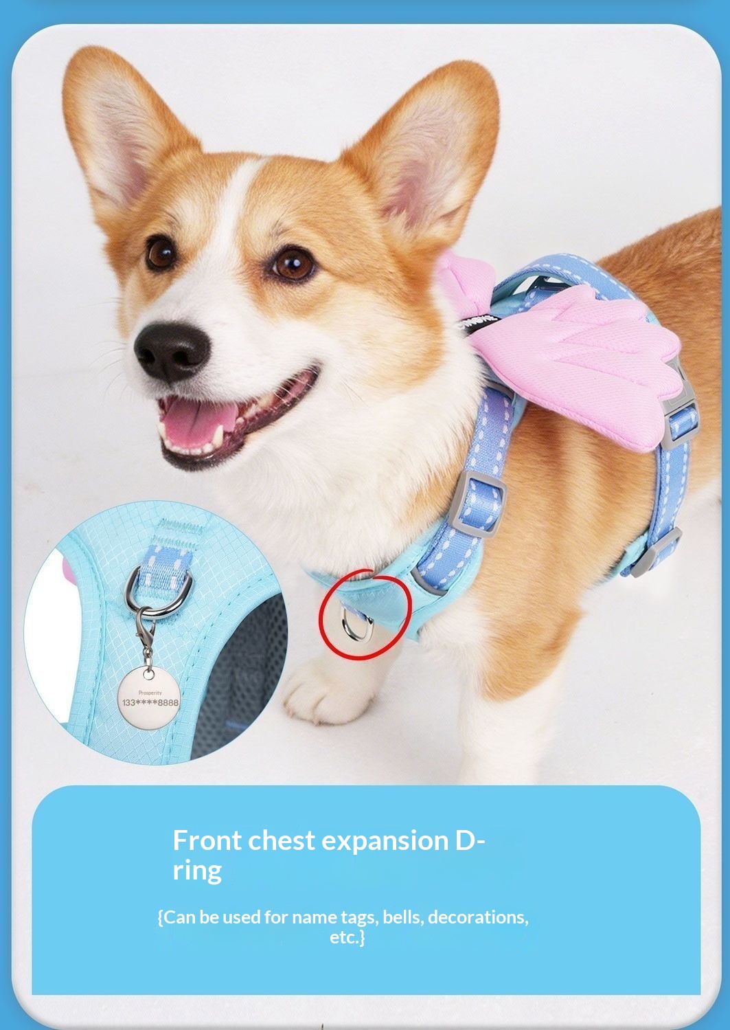 Universal Outdoor Dog Harness With 3D Angel Wings And Leash detail photo 2