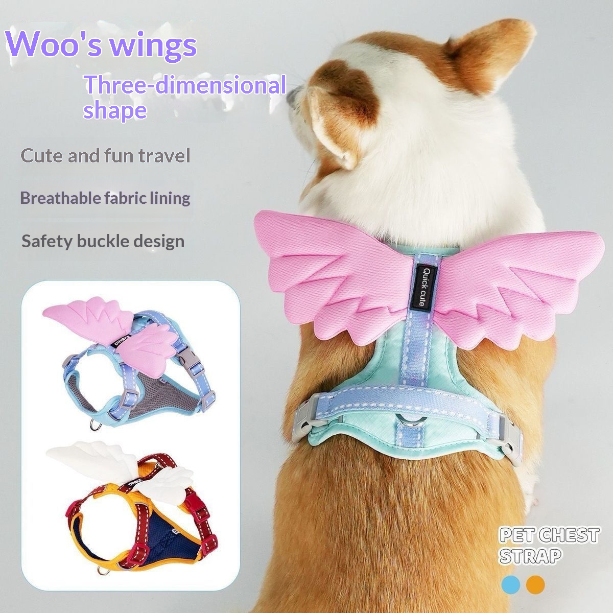 Universal Outdoor Dog Harness With 3D Angel Wings And Leash detail photo 13