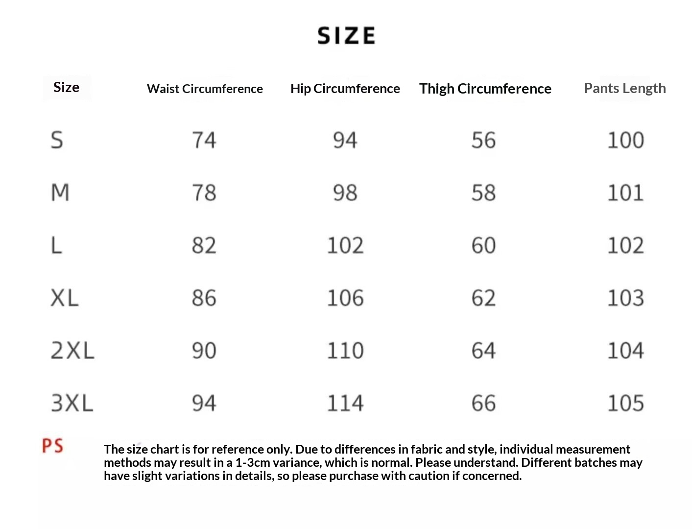 Size chart for Men's Wide-Leg Suit Trousers