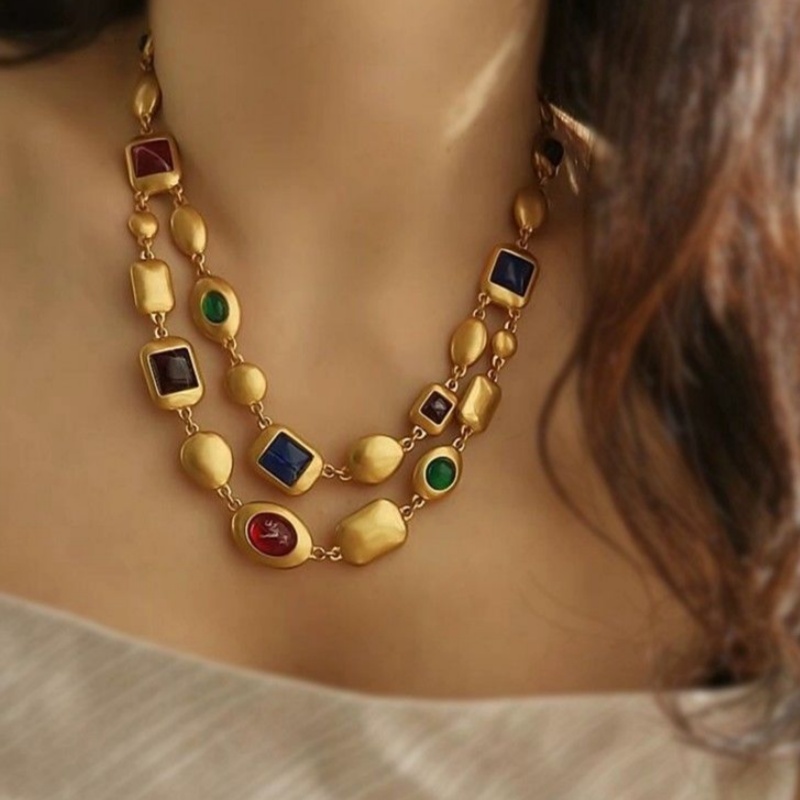 Vintage Colorful Double-layer Necklace For Women
