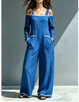 Summer Womens Fashionable Minimalist Long-Sleeve Casual Jumpsuit