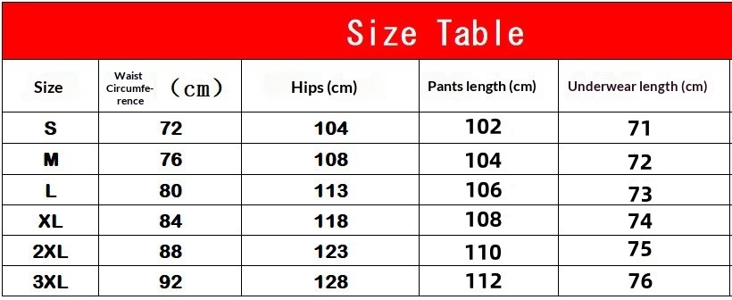 Size chart for Men's Loose-Fit Drawstring Jogger Pants