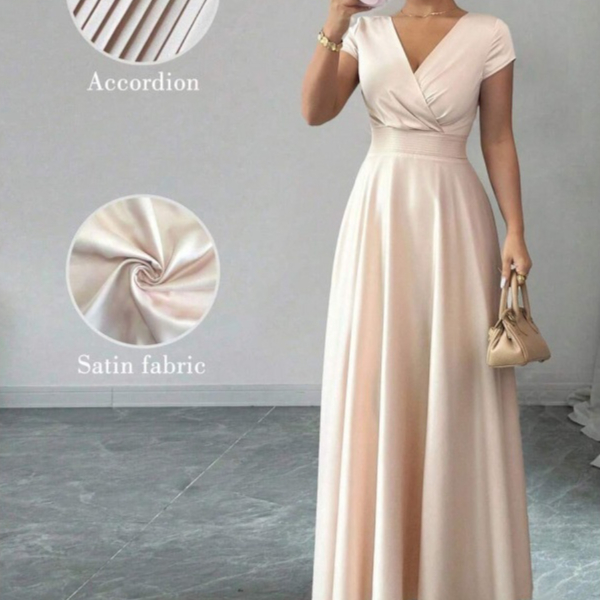 Summer New Short-sleeve V-neck Waist-cinching Dress