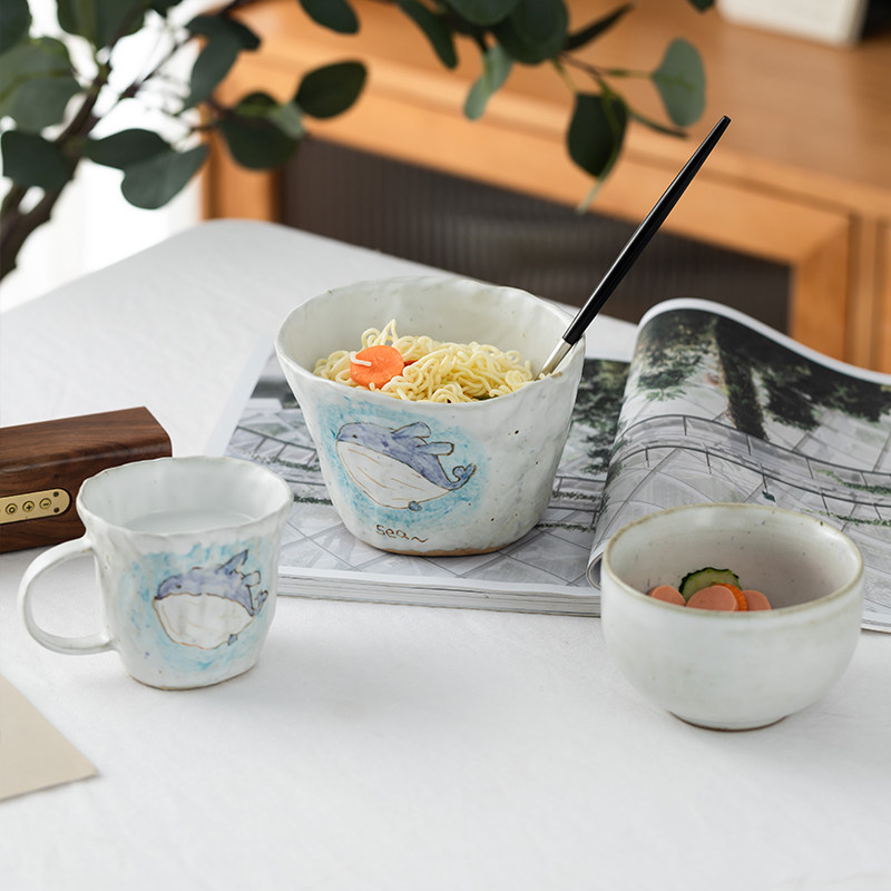 Handmade Cute Little Whale Mug Coffee Cup Instant Noodle Bowl Large Bowl Rice Plate Dinnerware Set