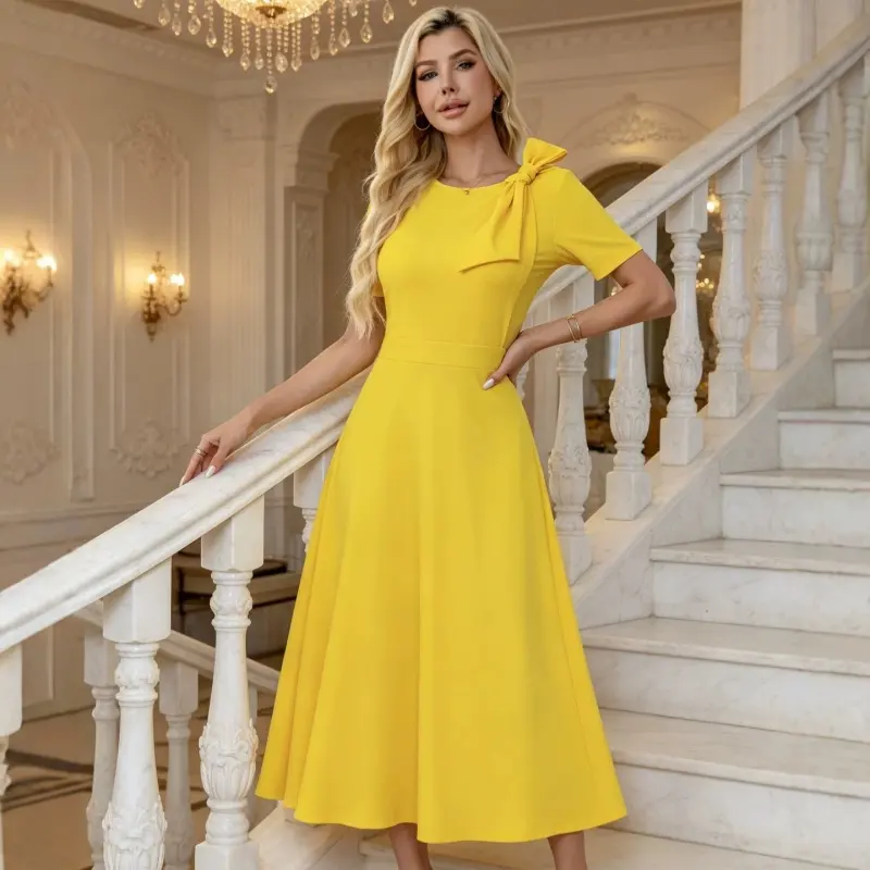 Women's Large Bow-knot Short-sleeved Dress