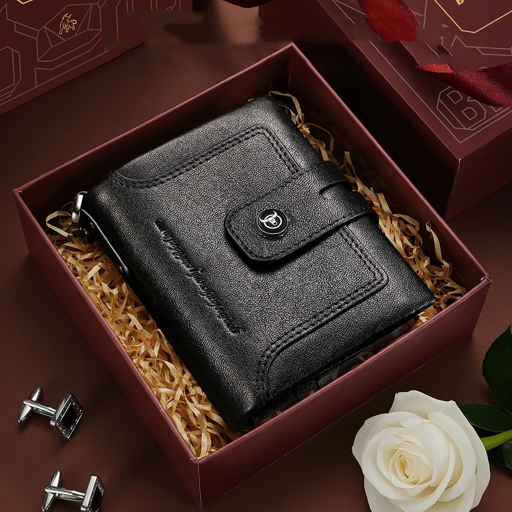 Zipper-top Buckle Genuine Leather Mens Wallet