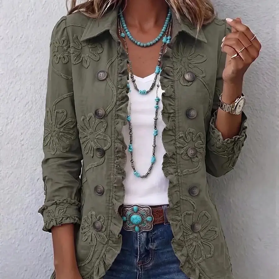 Womens Long-sleeve Cardigan With Ruffled Hem