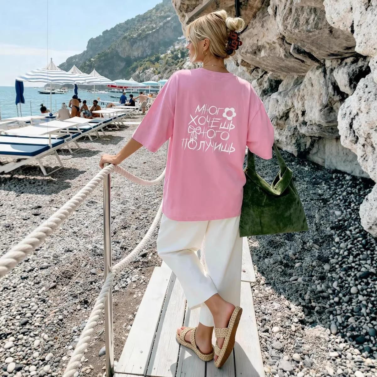 Summer European And American-style Pure Cotton Short-sleeve Top For Women