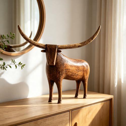 Long-Horned Bull Ornament - Cute Animal Figurine For Home, picture 2 of 3