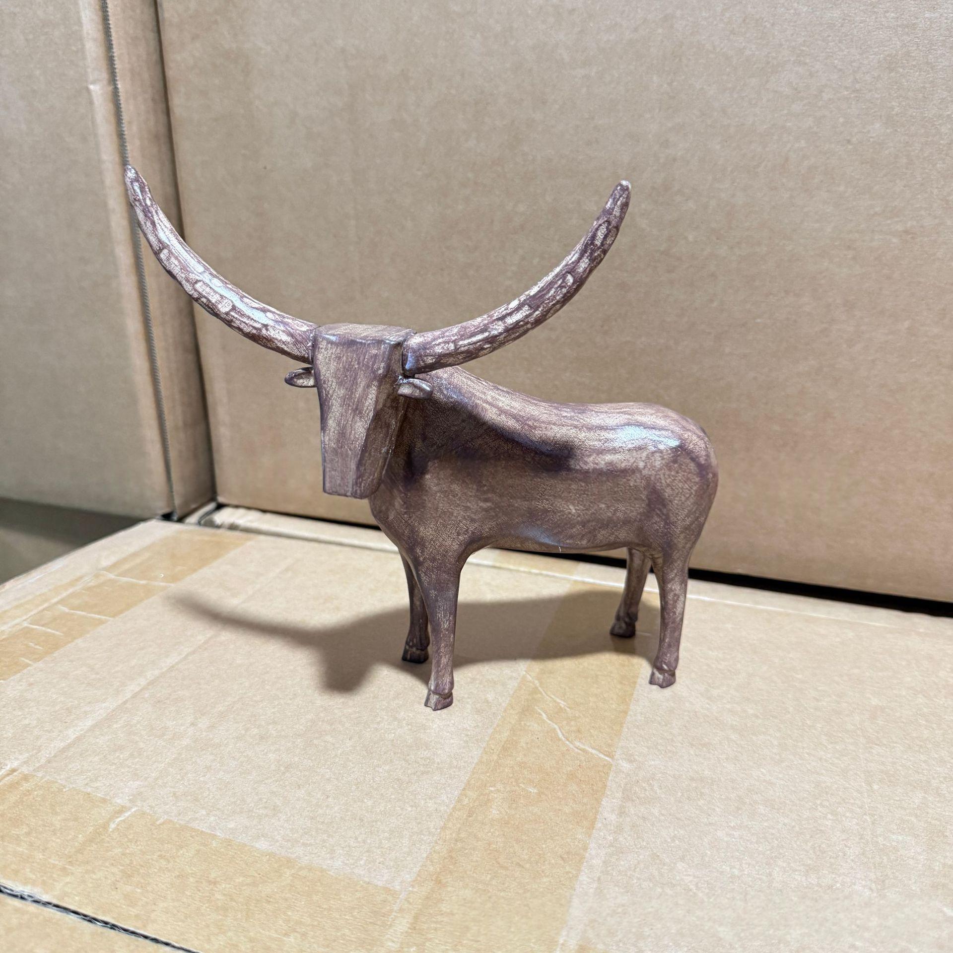 Long-Horned Bull Ornament - Cute Animal Figurine For Home, picture 3 of 3