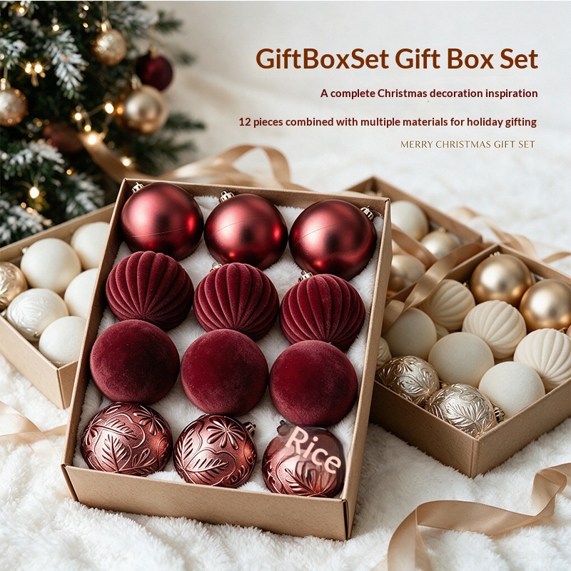 Matte Electroplated Flocking Christmas Ball Ornament Set