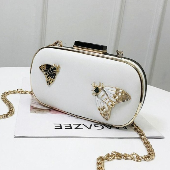 Walk-in Closet Wardrobe Dark Green And White Butterfly-patterned Clutch Bag