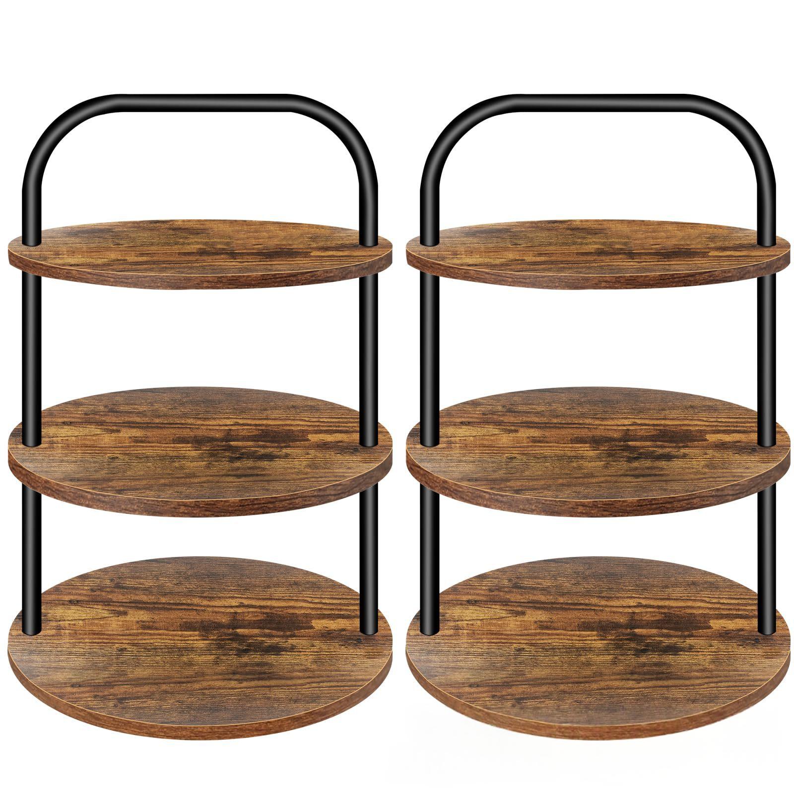 Cross-border Wooden Desktop Three-tier Shelf Tray Iron-wood Combination Storage Rack