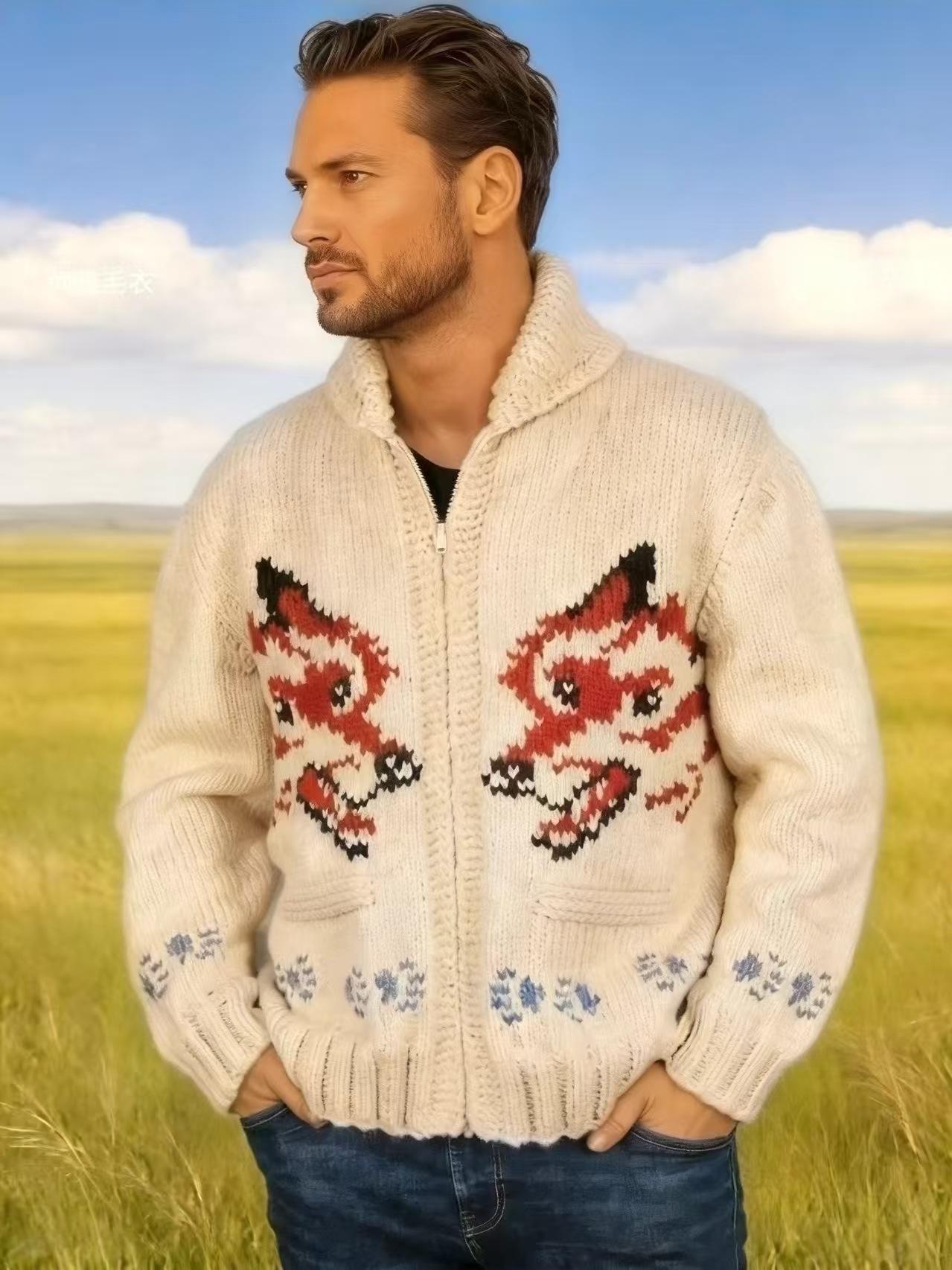 Fox-Pattern Jacquard Zip Cardigan, picture 3 of 8