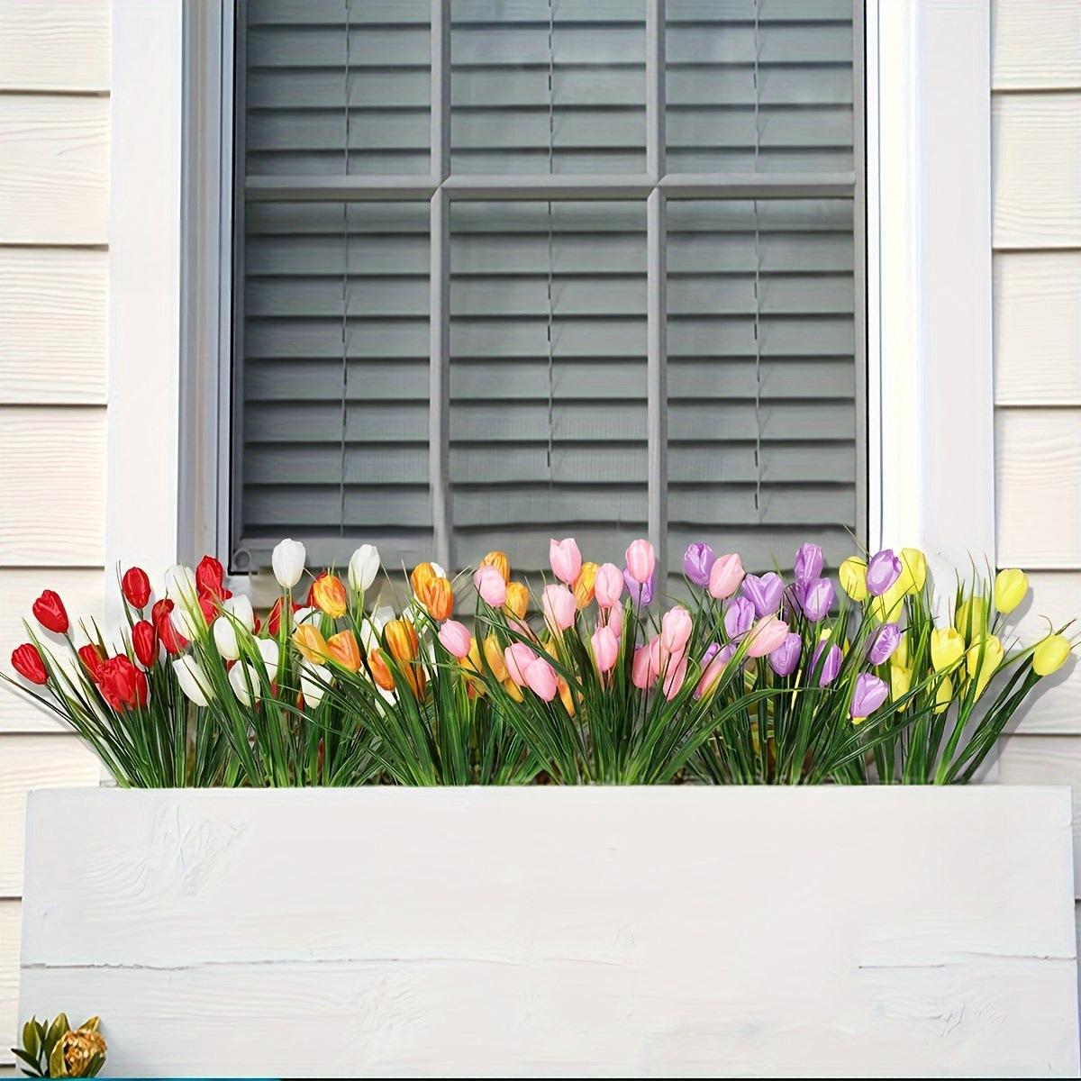 Artificial 5-head Mini-bunch Tulips For Home And Garden Floral Decoration