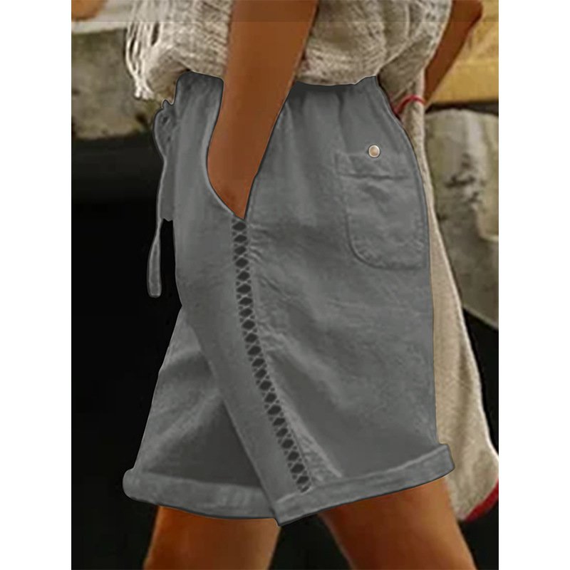 New European And American-style Casual Lace Hollow-out Patchwork Capri Pants