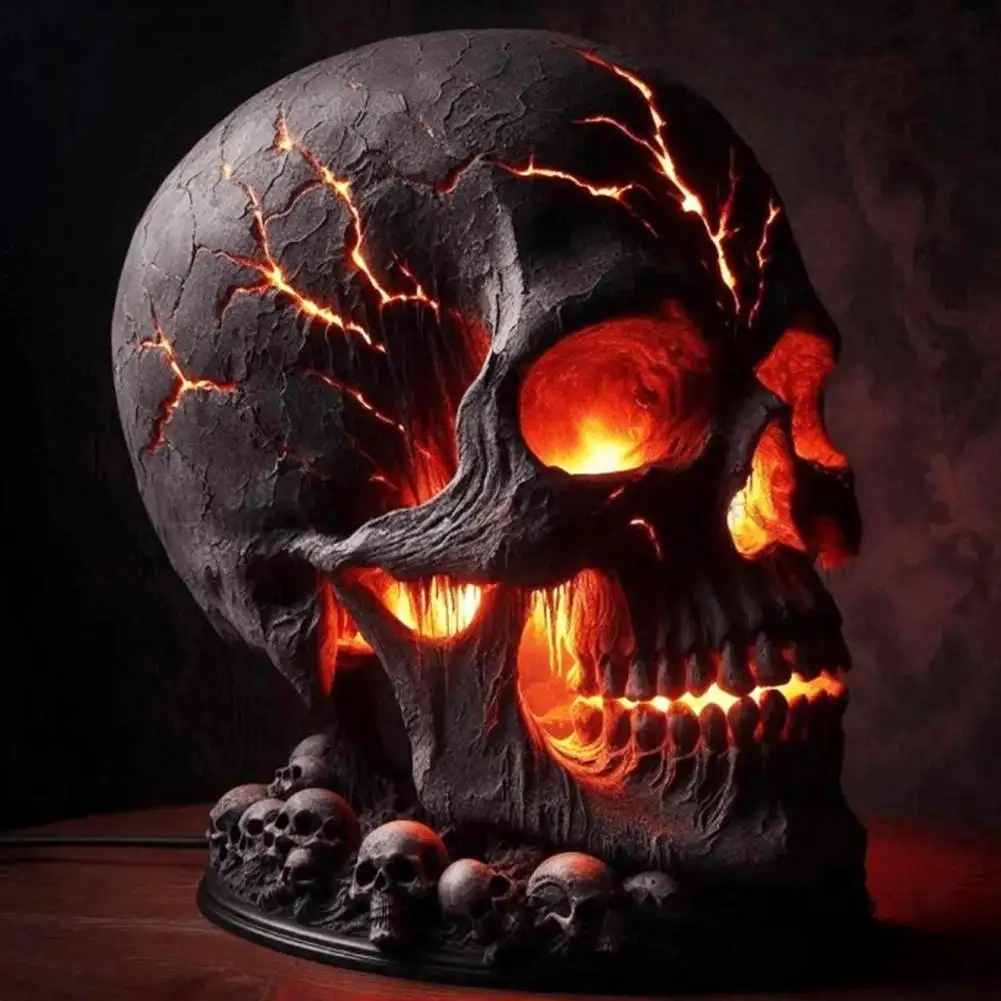 Halloween Lava Stone Skull Lamp Desk