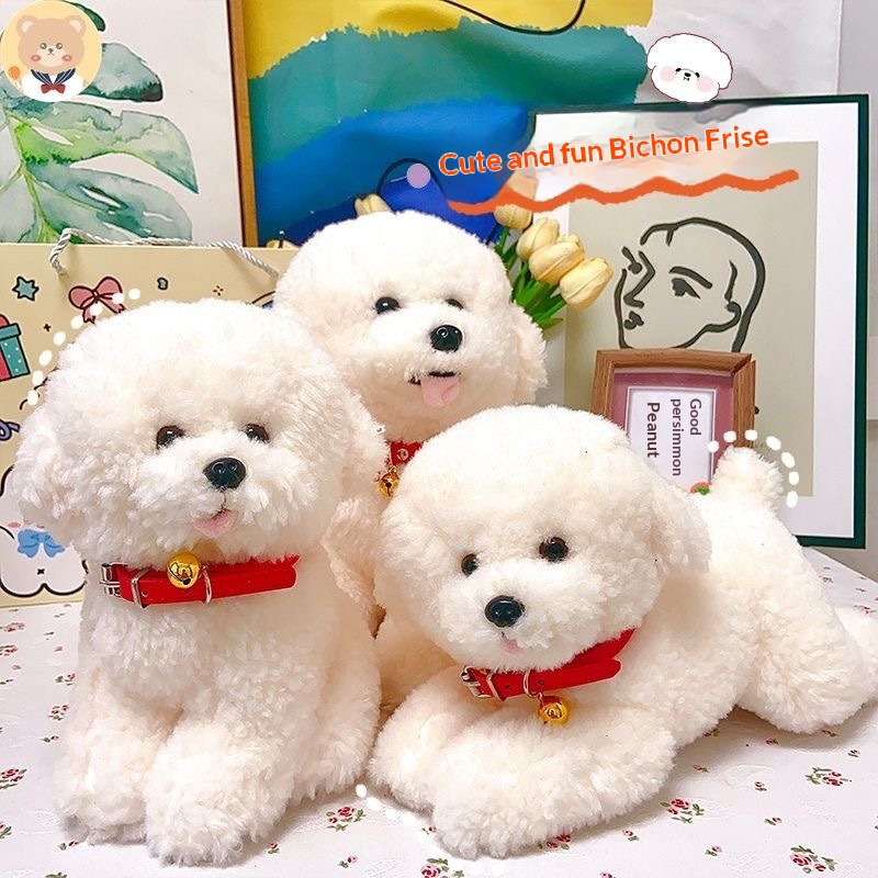 Cute Realistic Bichon Frise Doll White Dog Sleeping Hugging Pillow