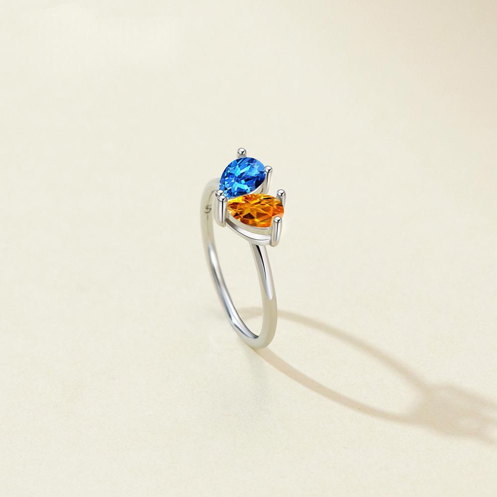 Double Water Droplet Diamond Ring Can Be Freely DIY December Birthstone
