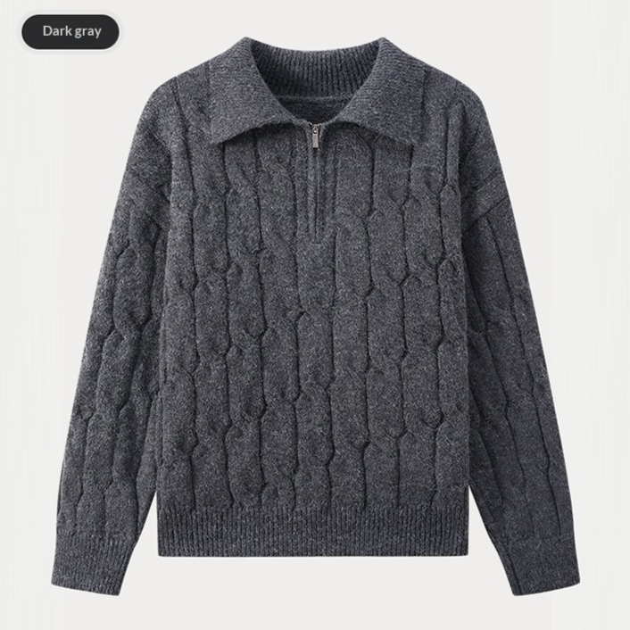 Mens Solid-Color Loose-Fit Lapel Sweater For Fall And Winter