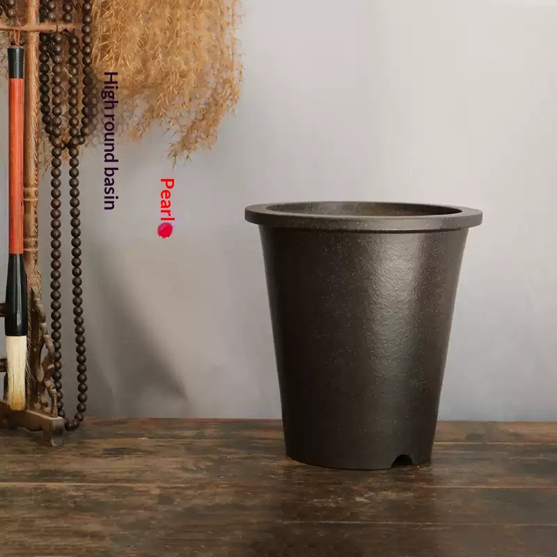 Purple Clay Round Flower Pot - Breathable Traditional Ceramic Planter for Indoor Outdoor Gardening