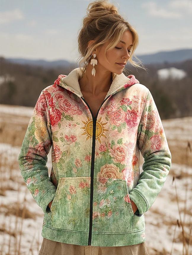 Printed Hooded Zip-Up Cardigan Fashionable Casual Womens Sweatshirt for sale on BNS