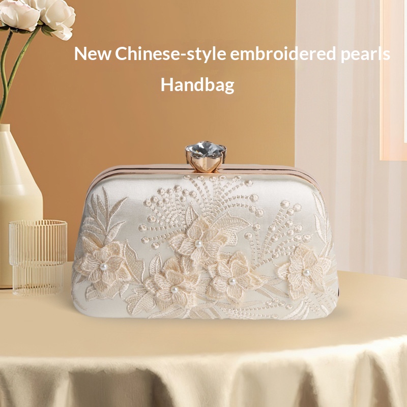 Chinese Style Embroidered Pearl Evening Bag For Women Light Luxury