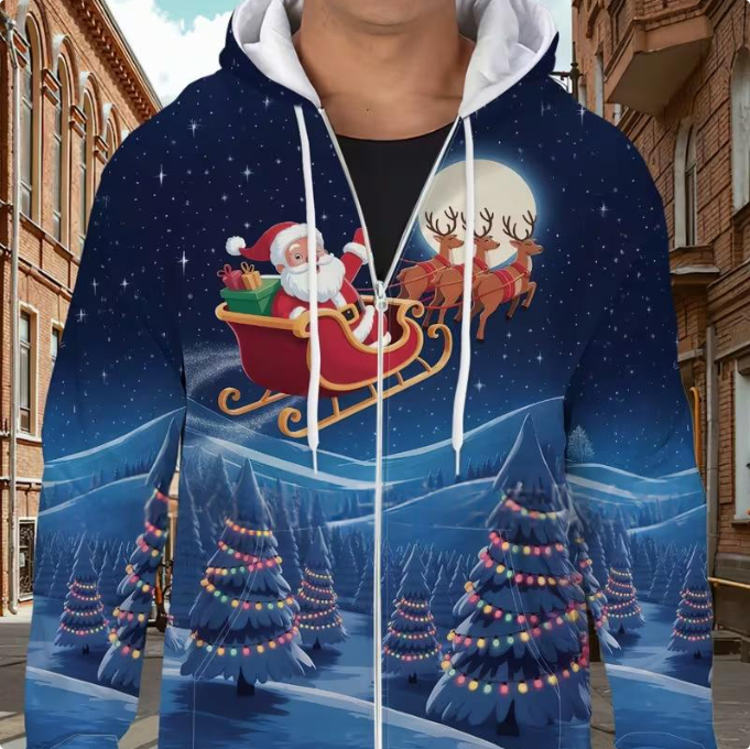 Mens Loose-Fit Casual 3D-Printed Hoodie With A Christmas Theme