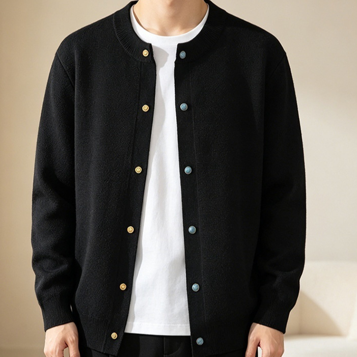 Preppy-Style Crew-Neck Knitted Sweater Cardigan Mens Coat